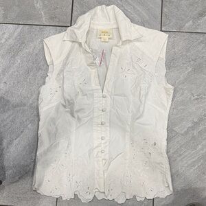 Maeve White Sleeveless Button Down Shirt